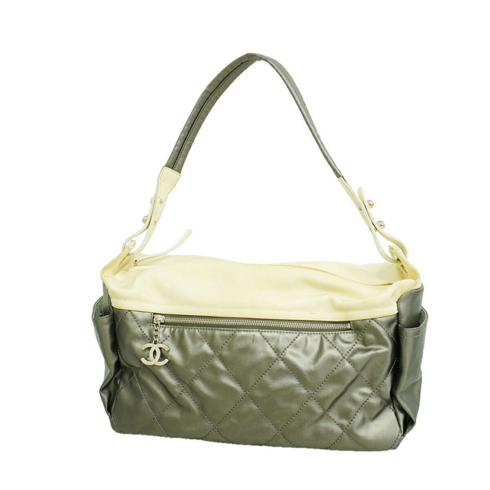 Chanel Paris Biarritz Shoulder Bag, Coated Canvas, Gray, Women's